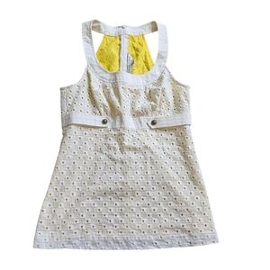 Y2k Vintage Preppy Trina Turk Yellow and White Eyelet Top Size 4